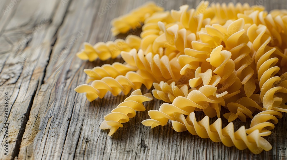 fussili pasta on wooden background fussili pasta on wooden background