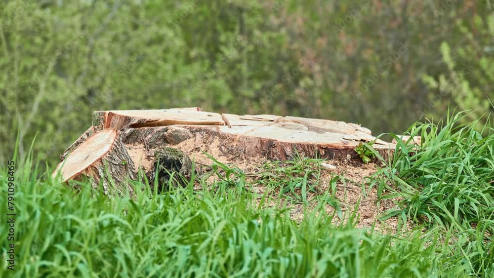 Fresh stump on edge of small forest. Fresh stump on edge of small forest.