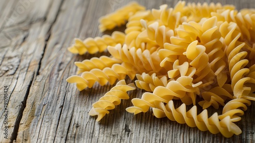 fussili pasta on wooden background