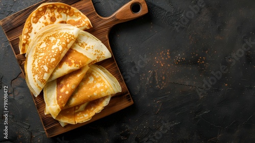 fried crepes on a chopping board horizontal top view photo