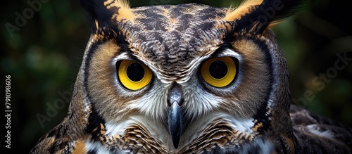 A wise owl with piercing yellow eyes