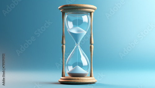 An hourglass isolated on light blue background. AI-Generated Image