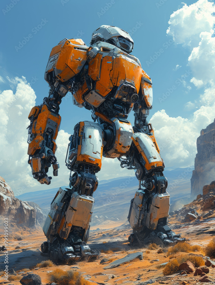 Orange Mech Robot in Desert Landscape
Orange Mech Robot in Desert Landscape