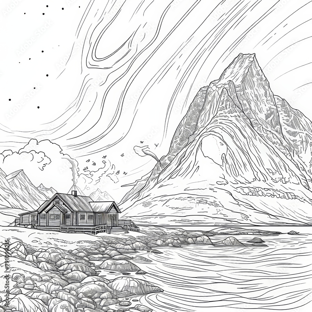 Mountain Cabin Landscape Sketch

