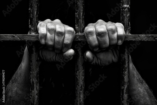 Prison symbolism: Hands confined in darkness photo
