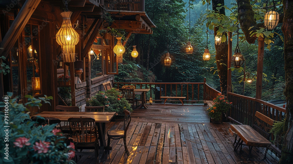 Obraz premium Enchanted Evening at a Rustic Cabin Retreat