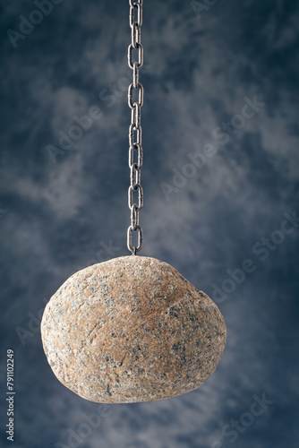Large stone suspended
