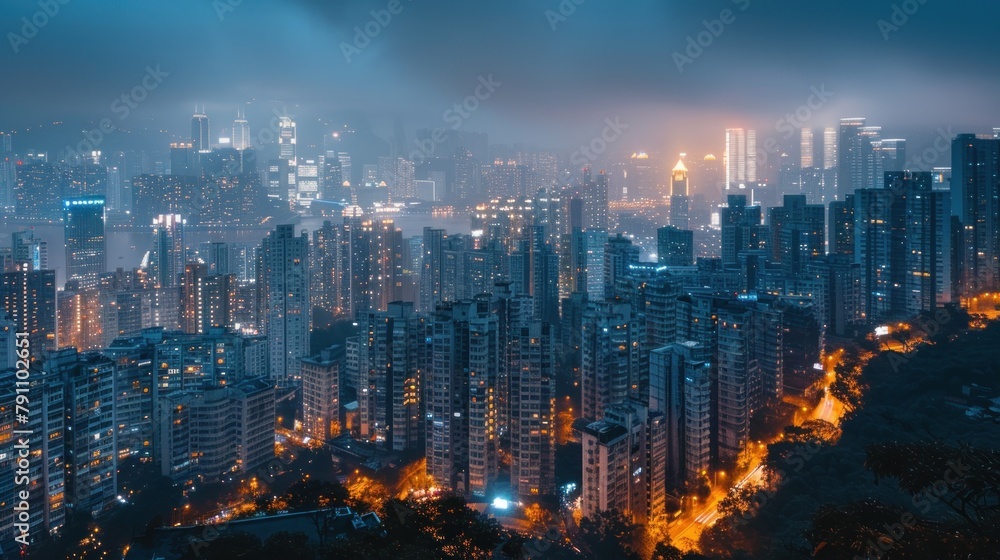 Beautiful city urban with lights in night view. AI generated image