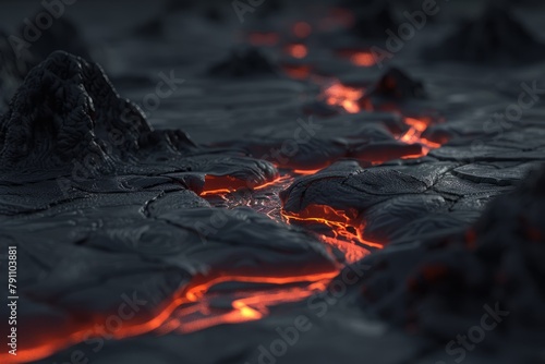 Hot molten lava streaming volcano eruption stream hot boiling magma venus other planet surface destruction flowing fire flame heat danger glowing cosmic