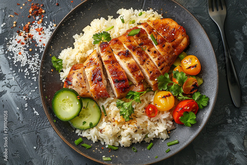 Grilled Chicken Breast with Rice and Vegetables