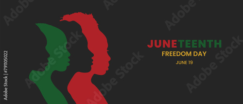 Freedom Day banner.June Nineteenth - Freedom Day,Liberation Day,Emancipation Day.Silhouettes of African-American women standing side by side together.Vector illustration.