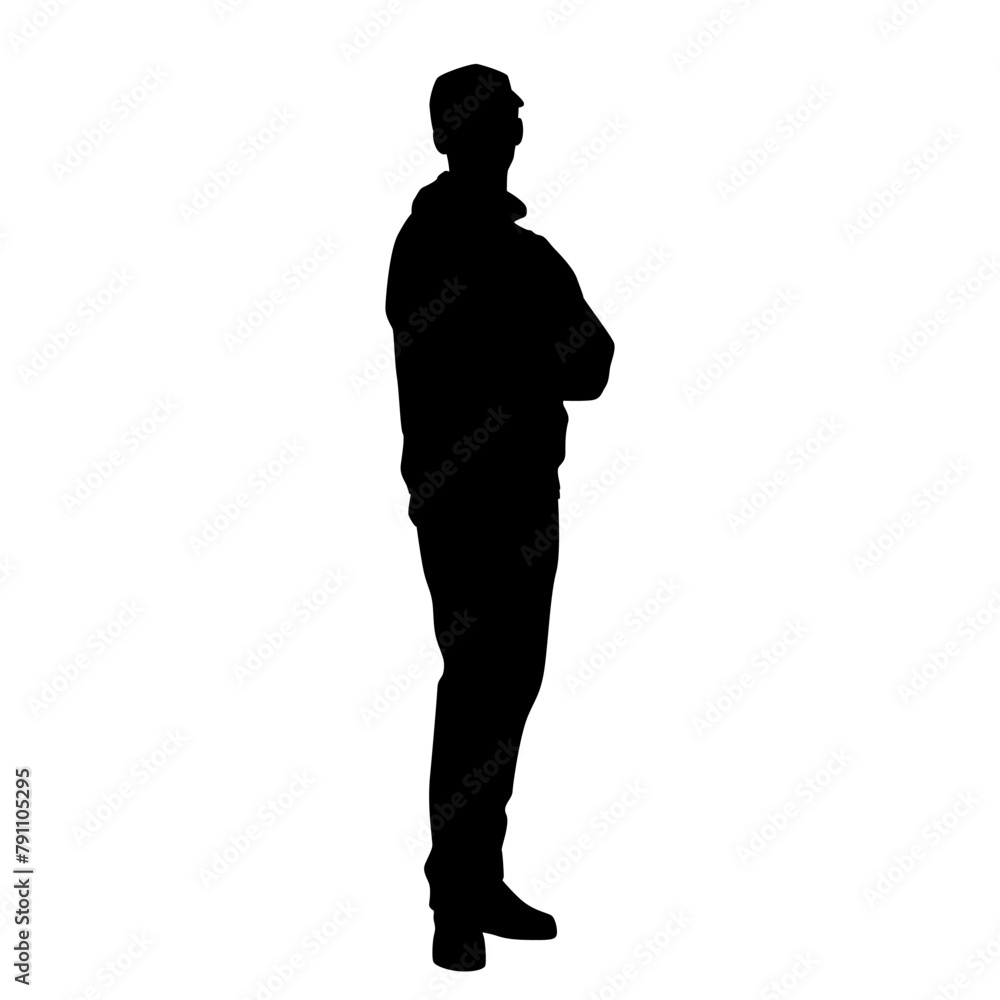 Vector silhouette of man  standing, business people, black color,  isolated on white background