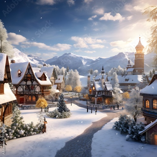 Beautiful winter landscape in the mountains. Blurred background. Christmas and New Year concept. © Iman