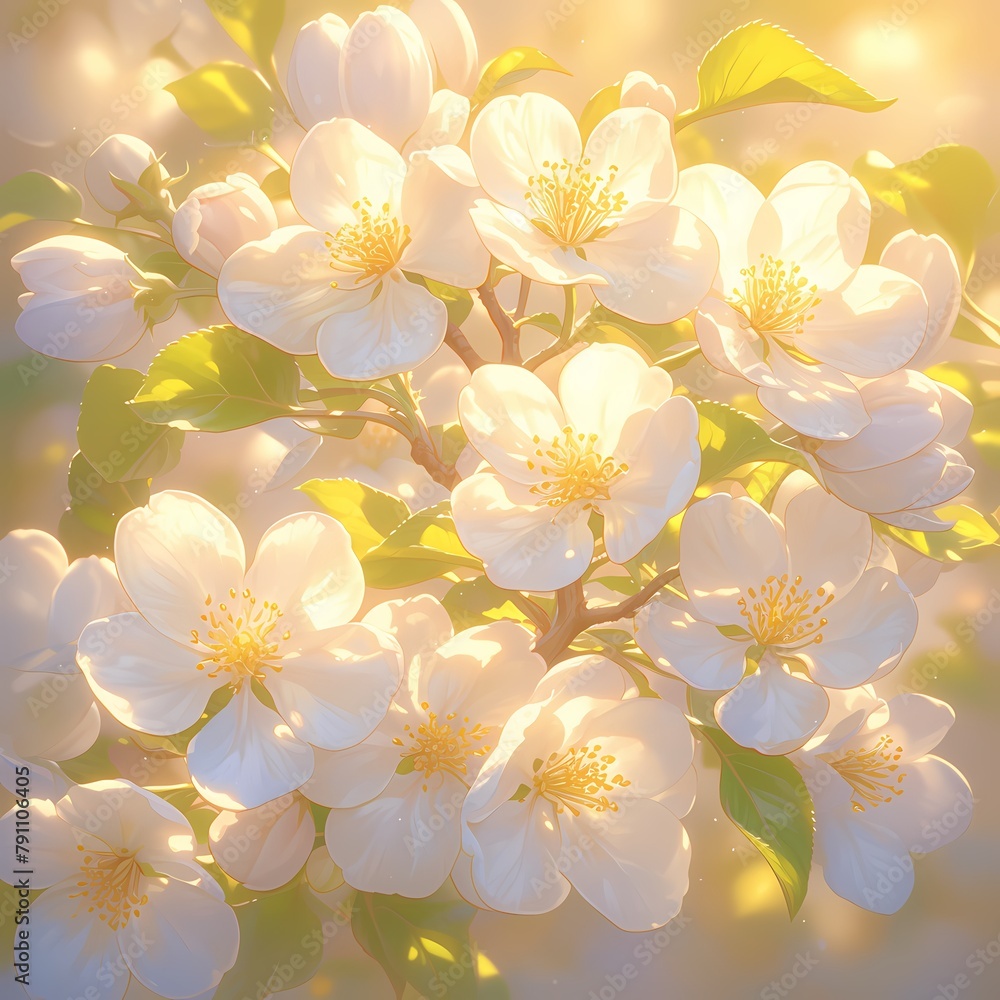 Majestic Apple Flower Close-up with Soft Glow Effect