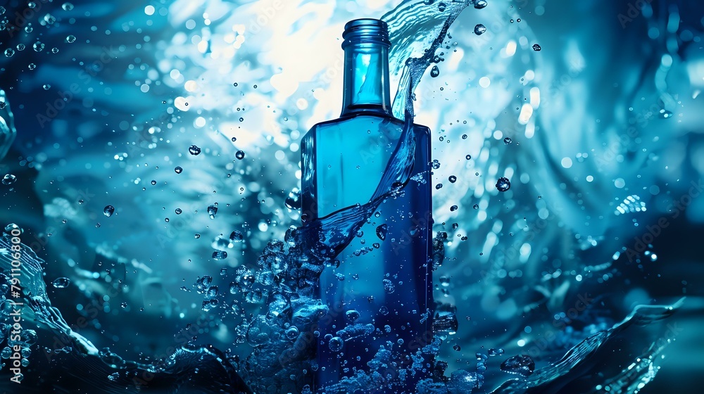 Premium Quality Blue Bottle in Refreshing Water Setting Premium Quality Blue Bottle in Refreshing Water Setting