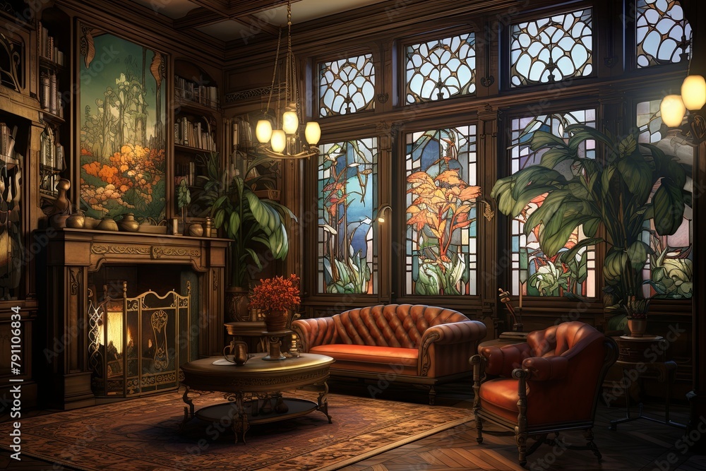 Vintage Art Nouveau Living Room Designs: Timeless Elegance and Decorative Splendor