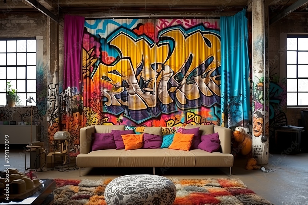 Graffiti Curtains Infused with Colorful Touch for Artistic Loft Office Decors