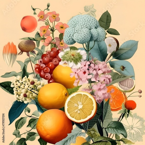 Fruit bouquet with lemons  oranges and berries on a beige background