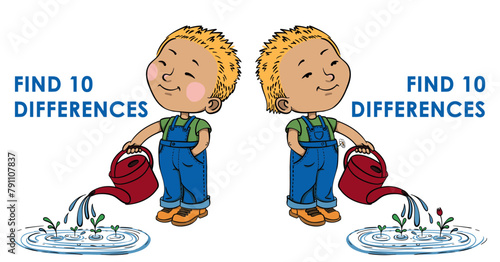 find 10 differences boy watering