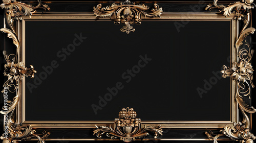 Rectangle vintage gold frame for web presentation, horizontal border in oriental style ,png with transparent background. -