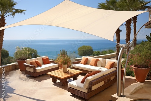 Sailcloth Shade Ideas for Sun Protection on Mediterranean Seaside Patios © Michael