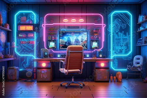 Neon Sci-Fi Vibes: Retro Home Office Ideas with Funky Patterns