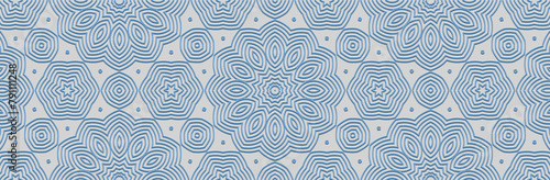 Banner. Relief geometric floral blue 3D pattern on a white background. Ornamental cover design, handmade, abstract zentangle. Boho motifs of the East, Asia, India, Mexico, Aztec, Peru.