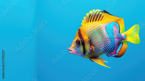 Colorful tropical fish swimming in blue water photo