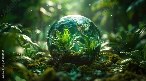 Palms Encasing a Glass Earth in the Forest Expanse - Environmental Symbolism
