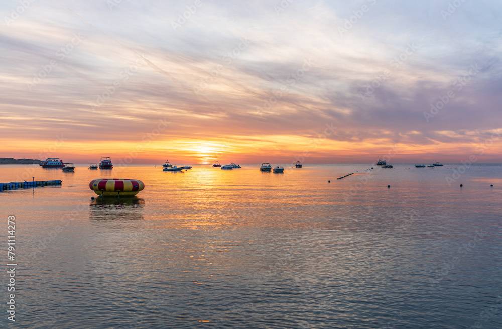 Beautiful red and orange sunrise over the sea.