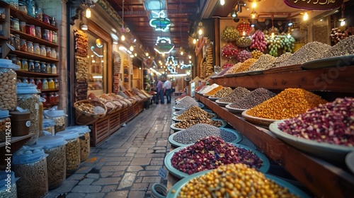 Fototapeta Naklejka Na Ścianę i Meble -  A bustling spice souk in Dubai, United Arab Emirates, 4k, ultra hd
