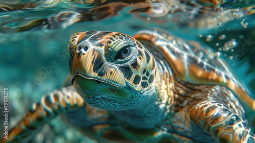A close-up of a turtle swimming in crystal clear water © Gefo