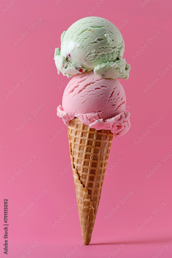 Two Scoops of Ice Cream on a Pink Background Two Scoops of Ice Cream on a Pink Background