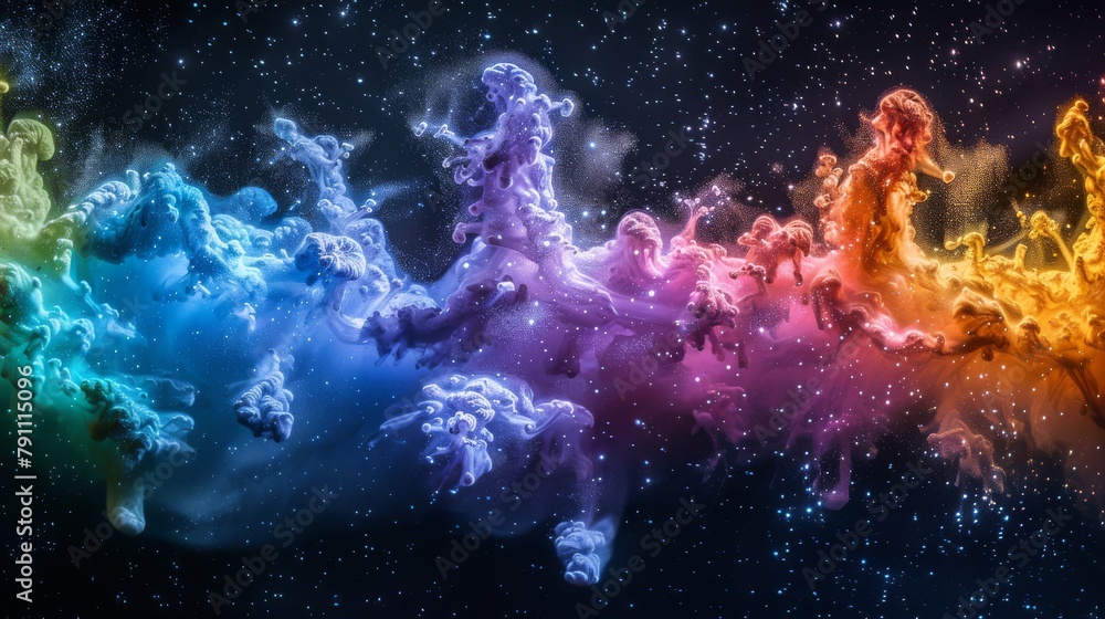 Fototapeta premium Organic abstract panorama wallpaper background featuring swirling, fluid shapes