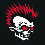 Totenkopf mit roten Augen auf schwarzem Hintergrund Illustration
