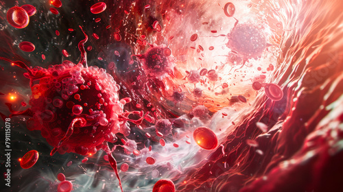 Leukocytes in Action. Detailed 3D Render of White Blood Cells Engaging Pathogens in Bloodstream photo