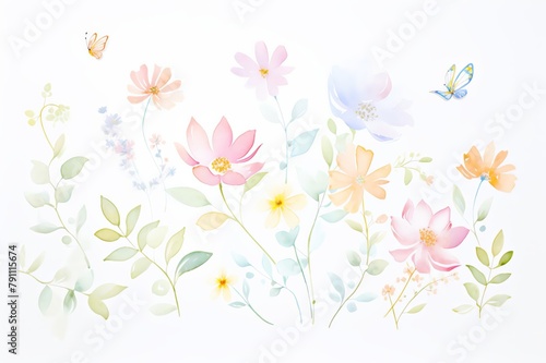 Delicate floral watercolor  ideal for a nursery or guest room  with soft flowing petals in pastel colors that bring a sense of calm and freshness