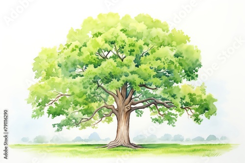Majestic oak tree in a lush meadow  perfect for a living room or study  symbolizing strength and longevity with its sprawling branches and robust trunk
