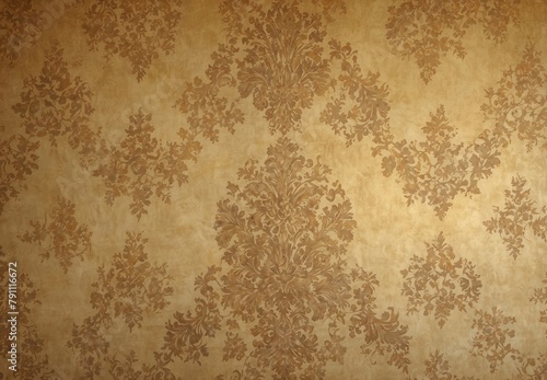 Vintage golden wallpaper with shabby tapestry victorian pattern. Video blog concept. Very realistic, 8k quality, hyper realistic, ultra realism