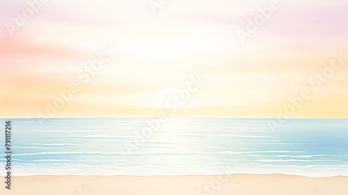 Tranquil beach sunset canvas, great for a master bedroom or spalike bathroom, with soothing colors and the calm of the ocean horizon promoting relaxation and peace © Watercolorbackground