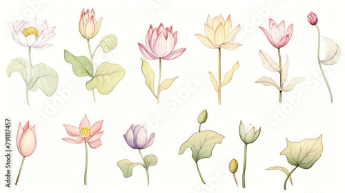 Vintagestyle botanical illustration of lotus plants  perfect for a study or library  combining educational appeal with the aesthetic charm of classic drawings