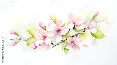 Watercolor painting of apple blossoms in spring, suitable for a bedroom or bathroom, bringing a delicate touch of nature s renewal and beauty © Watercolorbackground