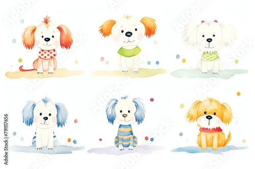 Whimsical cartoon dogs in colorful attire  suitable for a nursery or pediatrician s office  adding fun and cheer with friendly canine characters