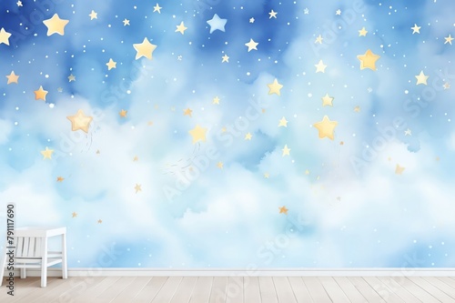 Whimsical children s room mural of a starry night sky, perfect for inspiring dreams and creativity in young minds with playful stars and moonlight photo