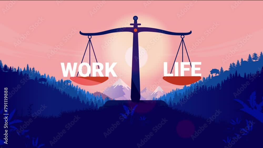 Work-life balance animation - Weight scale with the words work and life ...