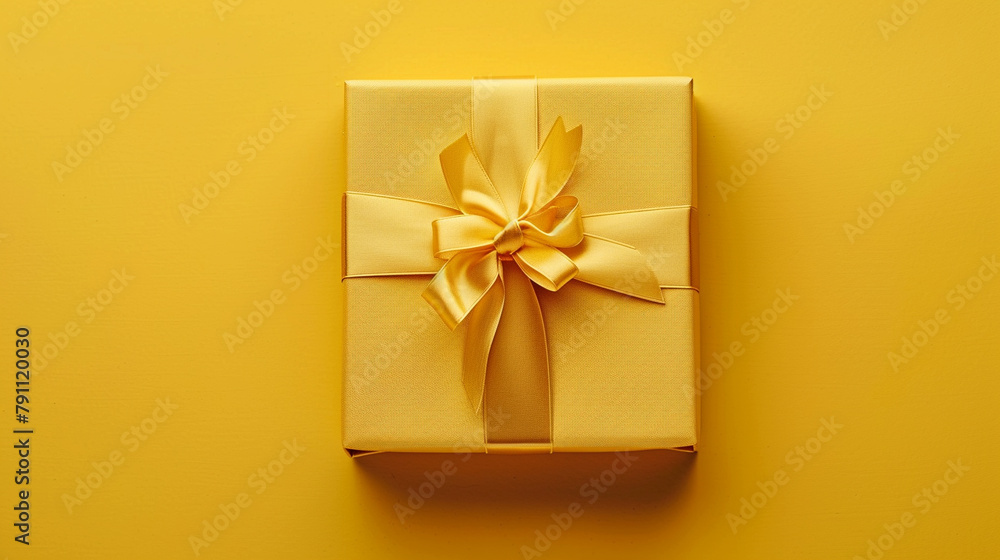 Golden Gift Box on Yellow Background Golden Gift Box on Yellow Background