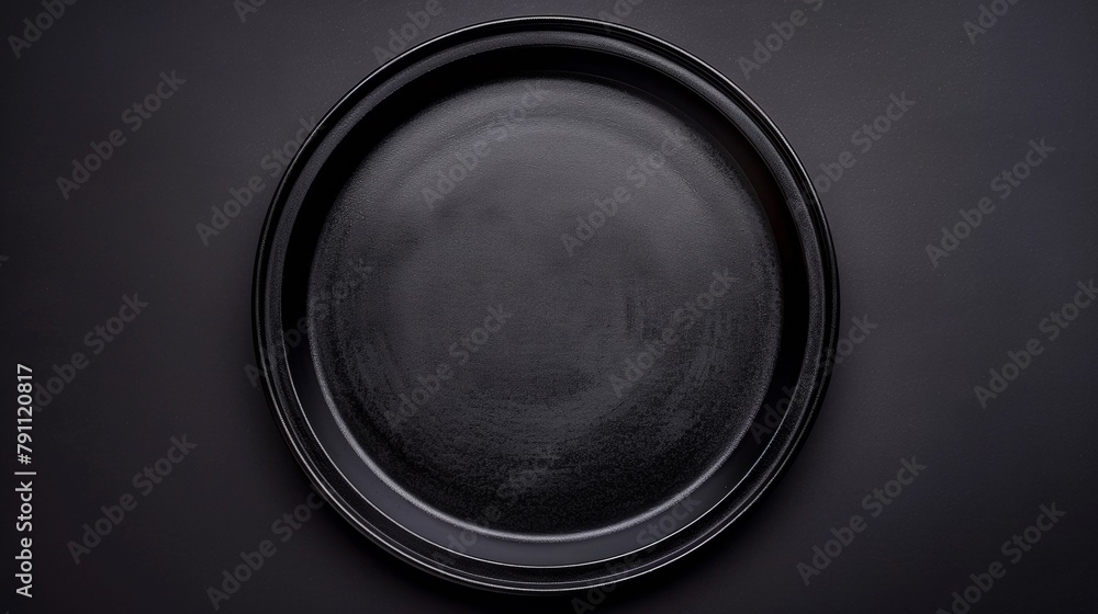 A black plate on a dark surface with no other objects, AI A black plate on a dark surface with no other objects, AI