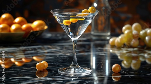 Classic gibson, with a cocktail onion, in a sleek martini glass photo