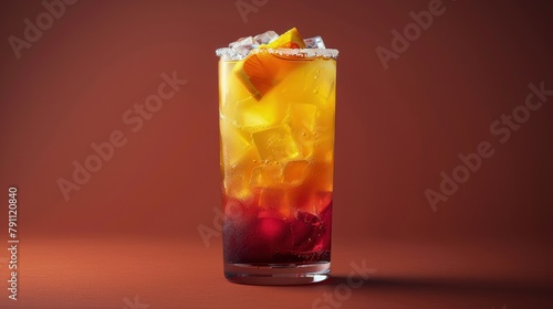 Colorful tequila sunrise  layers of orange and red  in a tall glass