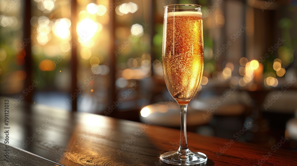 Elegant champagne cocktail, bubbling with a sugar cube and bitters, delicate flute - obrazy, fototapety, plakaty 